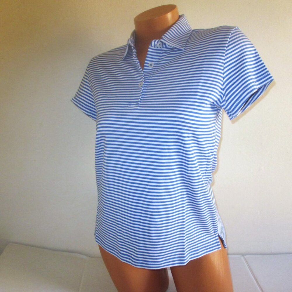 RENWICK Pima 100% Cotton Golf Polo Shirt XS Short Sleeve Cobalt White Stripe $85 - Picture 2 of 9